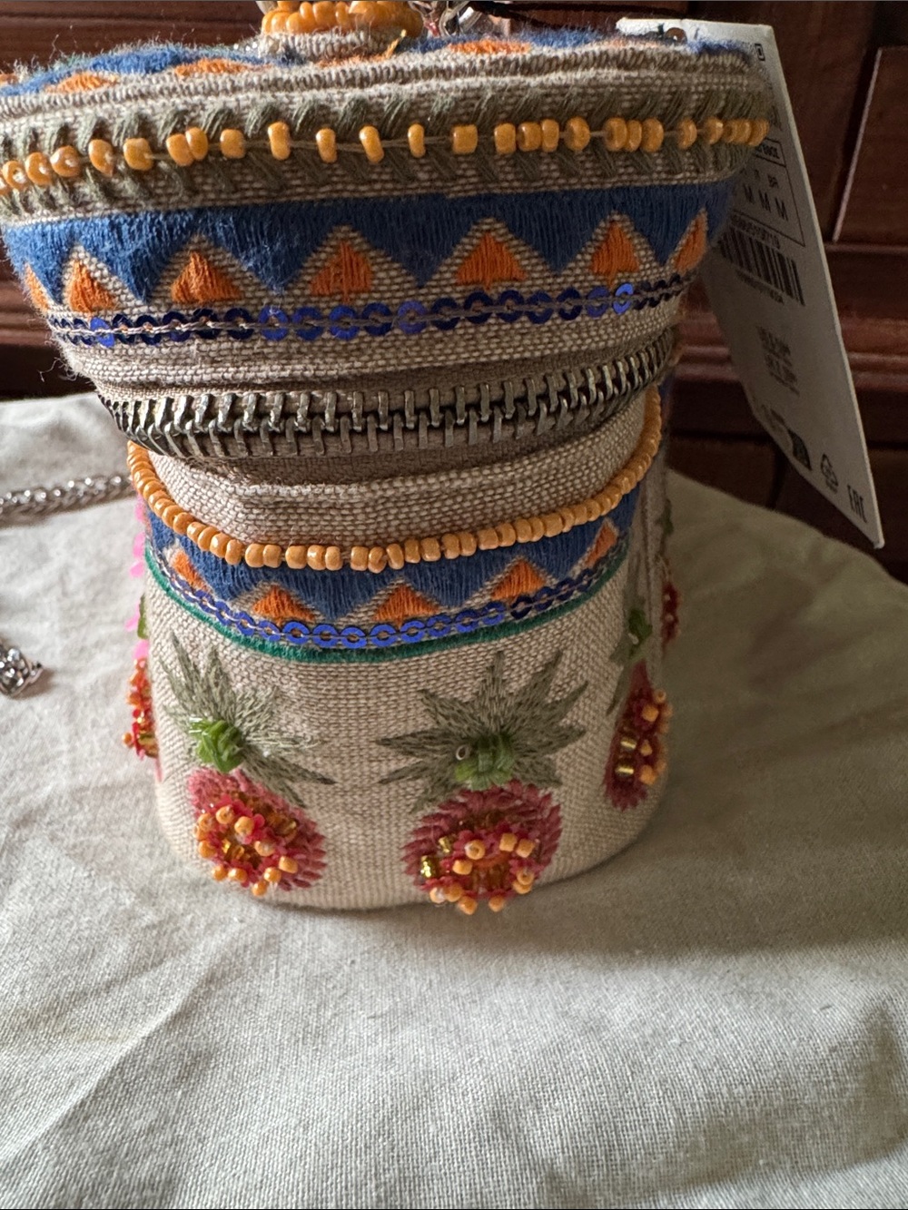 NWT ZARA BEADED TROPCIAL MOTIF VANITY BAG CROSSBODY CHAIN AND DUSTBAG - Picture 4 of 10